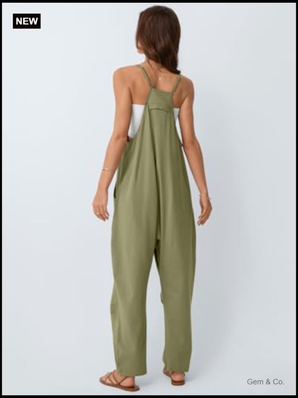 Casual Summer Jumpsuit Romper With Pockets Loose Fit V-Neck - Picture 4 of 6